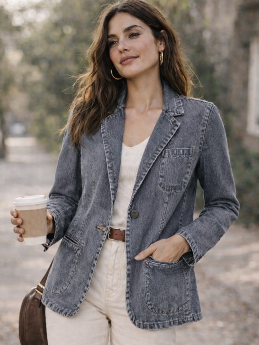 CJ Blue Dark Wash Denim Blazer Size 8 Tailored Casual Jacket Classic Stitch